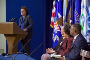 CEQ Chair Nancy Sutley, EPA Administrator Lisa P. Jackson, NEJAC Chair Elizabeth Yeampierre, and South Carolina State Representative Harold Mitchell deliver opening remarks at the White House Forum on Environmental Justice (Photo by Eric Vance, US EPA) 